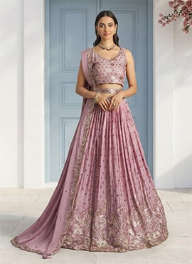 Lavender Georgette Cord Work Emboidered Sequins Lehenga