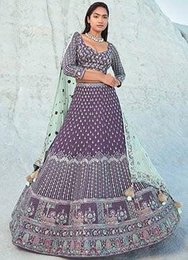 Lavender Faux Georgette Sequins Lehenga