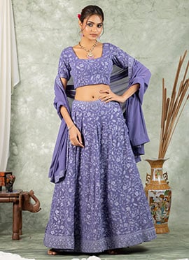 Lavender Faux Georgette Sequins Lehenga Wedding Wear