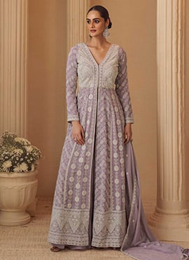 Lavender Georgette Embroidered Sequins Chikankari Stones Beads Anarkali Suit