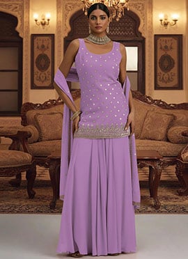 Lavender Georgette Hand Embroidered Sequins And Zari Palazzo Suit