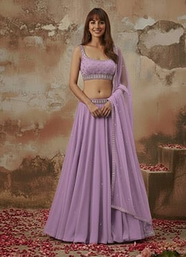 Lavender Georgette Hand Embroidered Sequins Lehenga