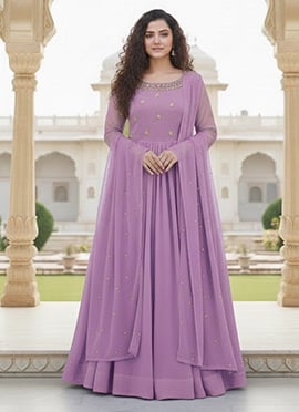 Lavender Georgette Sequins Beads A Line Anarkali Suit