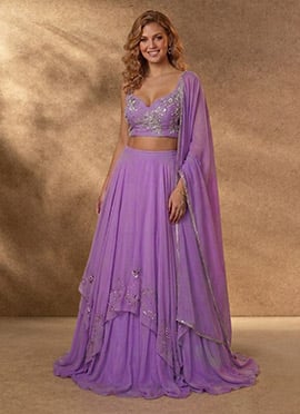 Lavender Georgette Zari Hand Embroidered Sequins Lehenga