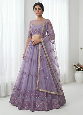 Lavender Net Embroidered Sequins Elegant Lehenga