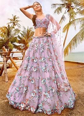 Lavender Net Embroidered Umbrella Lehenga