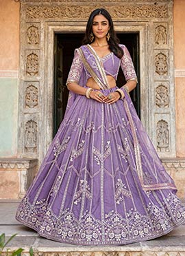 Lavender Net Zari Embroidered Sequins Lehenga
