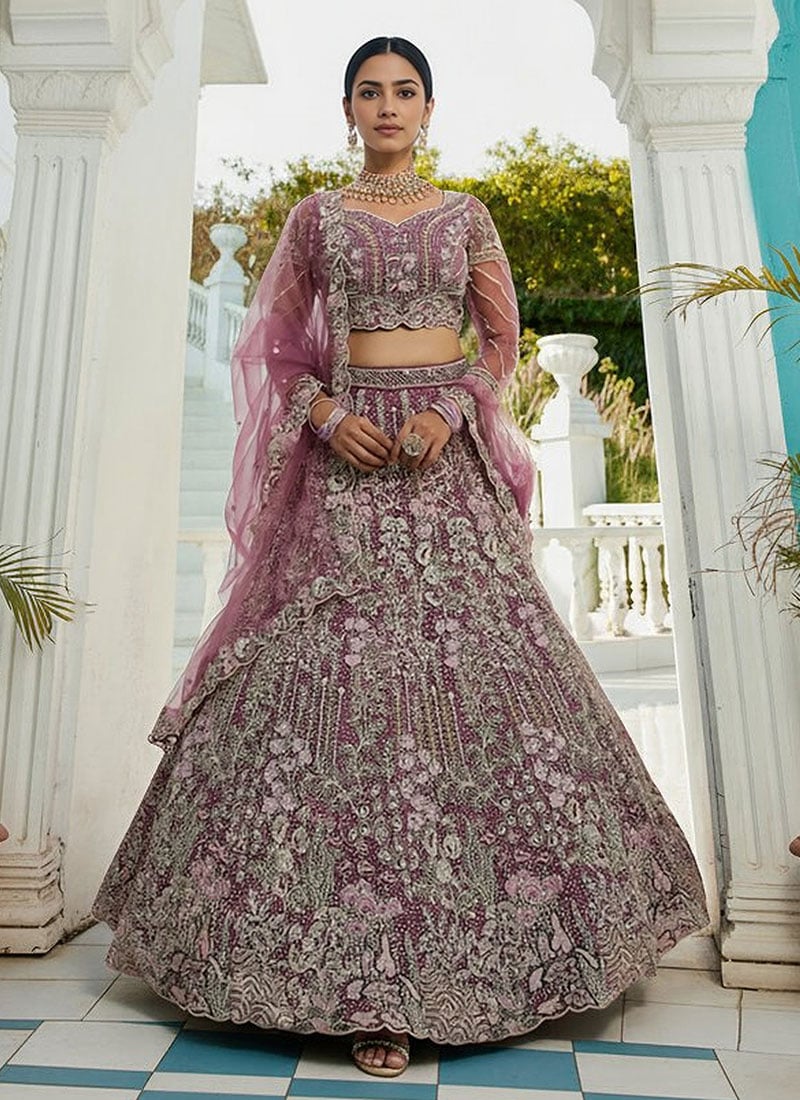 Lavender Net Zarkan Embroidered Sequins With Stone Work Stunning Lehenga