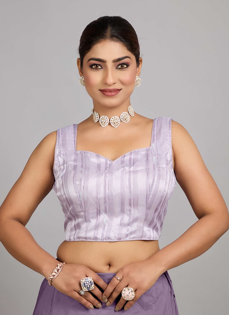 Lavender Organza Shimmer Sleeveless Blouse Festive Wear