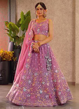 Lavender Silk Embroidered Sequins Radiant Lehenga
