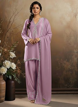 Lavender Silk Zari Mirror Work Farshi Style Salwar Suit