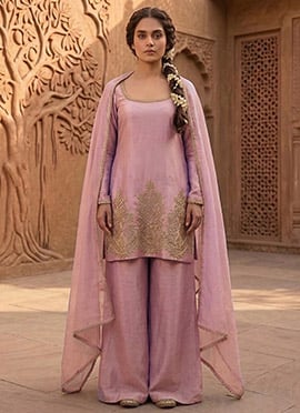 Lavender Silk Zari Sequins Palazzo Suit