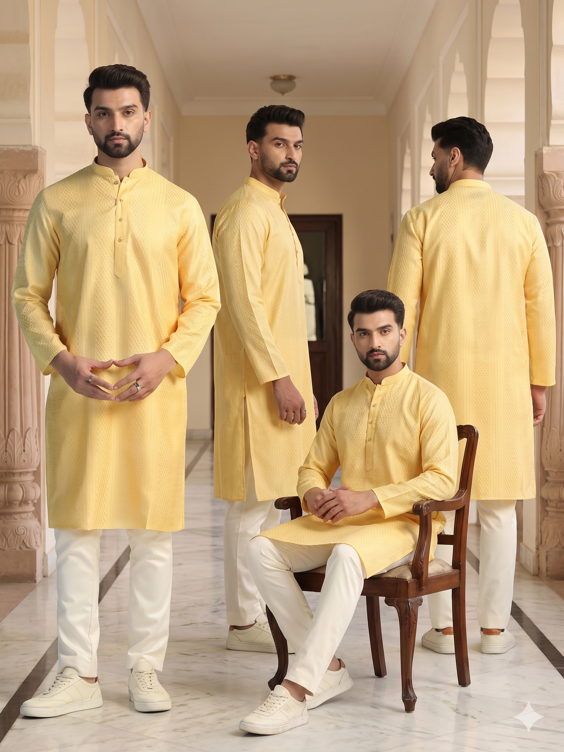 Lemon Yellow Banglory Silk Embroidered Kurta Pyjama Festive Wear