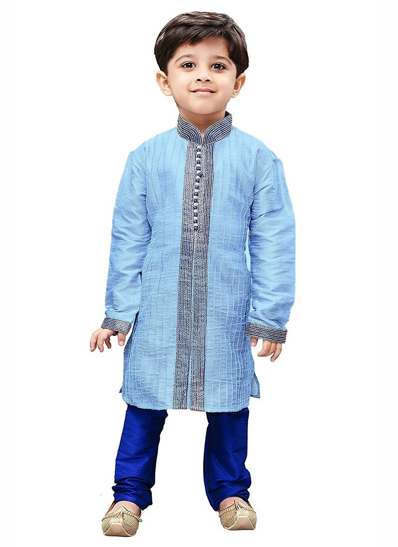 Light Blue Art Silk Kurta Pyjama