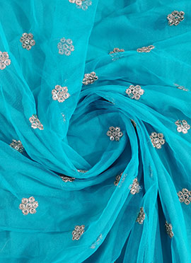 Light Blue Embroidered Net Fabric