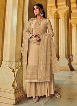 Light Fawn Benarasi Art Silk Patch Work Palazzo suit