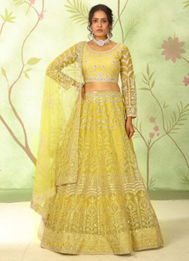 Light Green Net Embroidered Sequins Lehenga