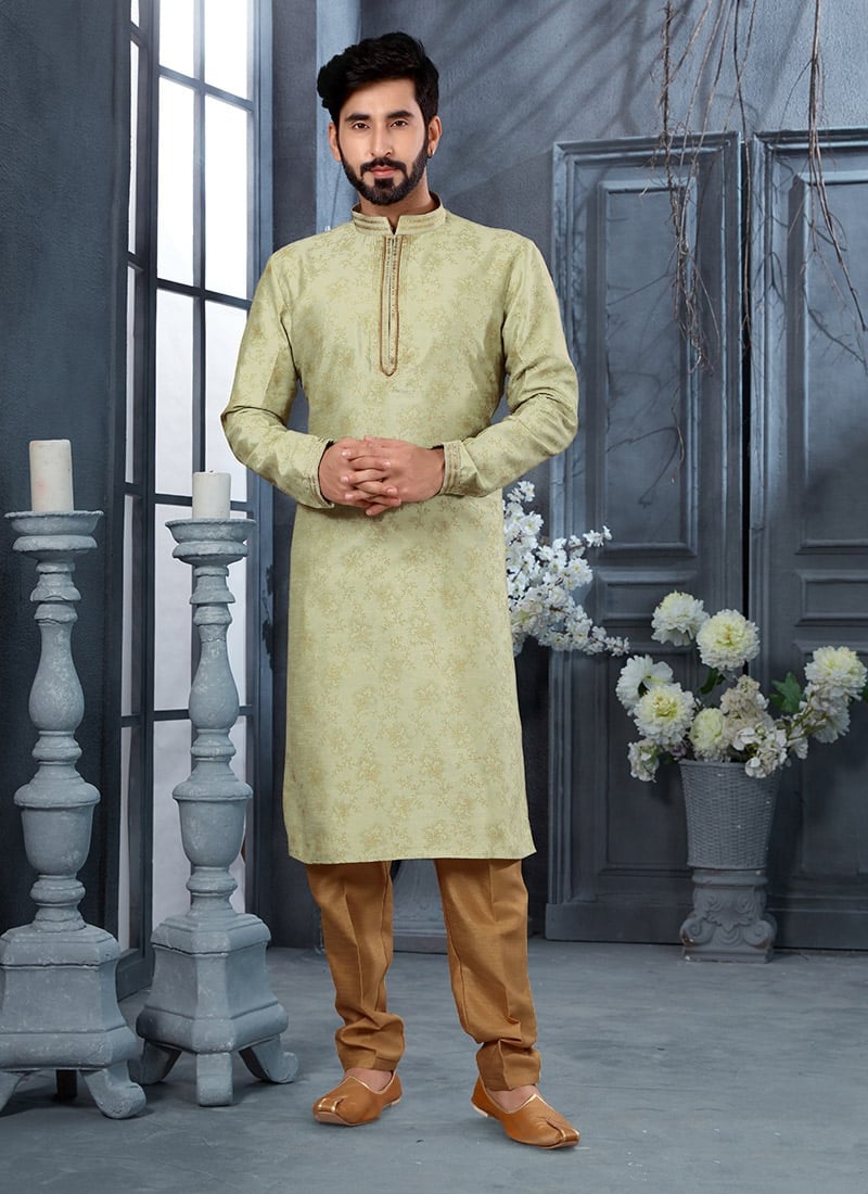 Light Green Silk Digital Printed Kurta Pyjama Party Wear