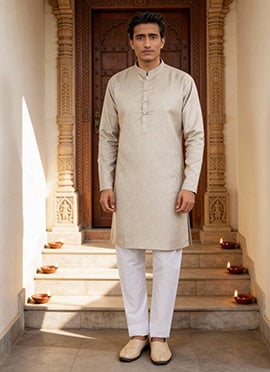 Light Grey Jacquard Silk Kurta Pyjama