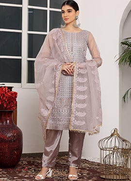 Light Lavender Organza Embroidered Pakistani Suit
