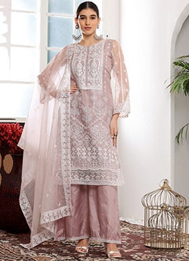 Light Lavender Organza Embroidered Pakistani Suit