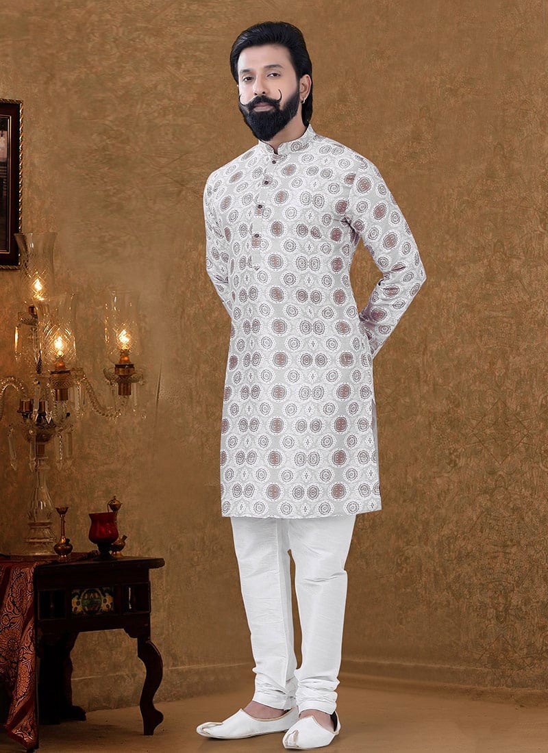 Light Lilac Soft Cotton Printed Kurta Pyjama