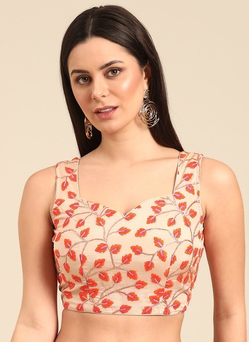 Light Peach Chinon Embroidered Blouse