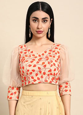 Light Peach Embroidered Chiffon Blouse