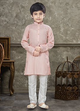 Light Pink Blended Cotton Kids Boys Kurta Pyjama