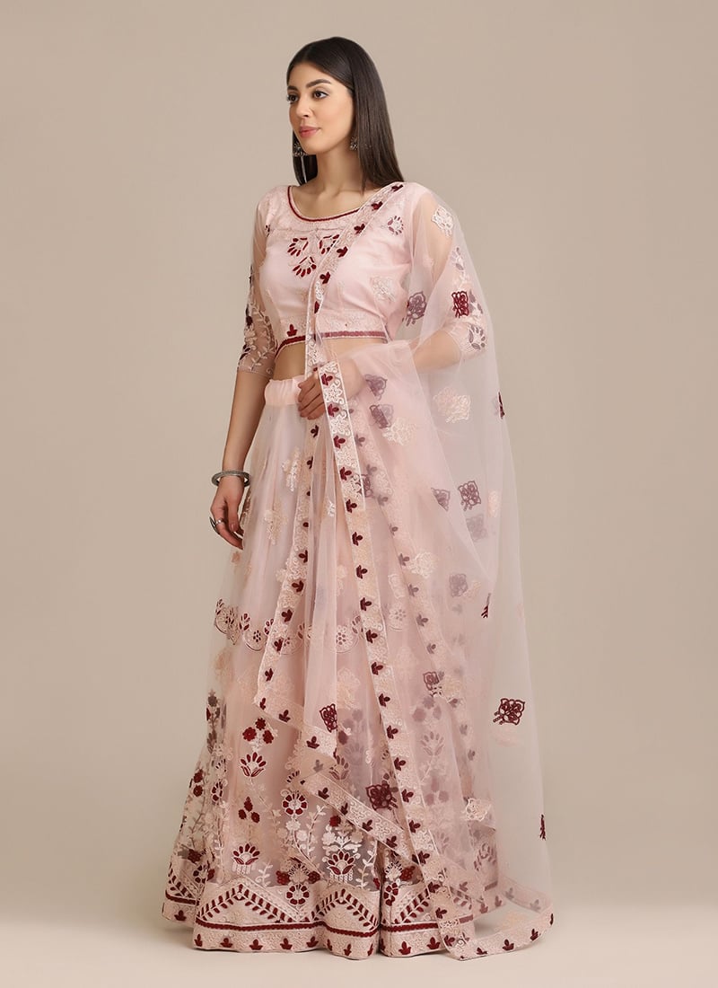 Light Pink Net Embroidered Work Umbrella Lehenga
