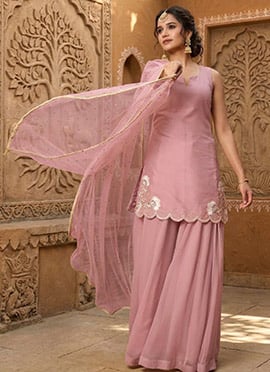 Light Pink Silk Stone Work Sharara Suit