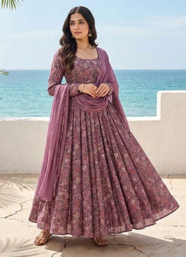 Light Purple Rayon Foil Print Anarkali Suit