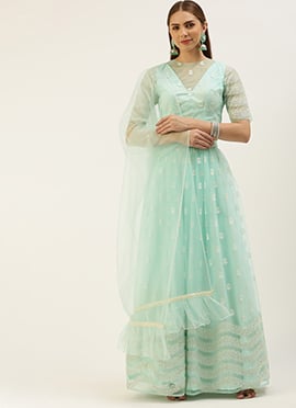 Light Sea Green Net Embroidered Lehenga Set