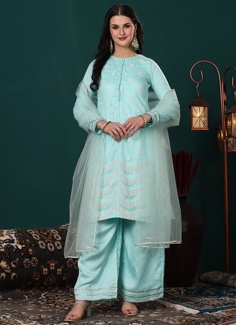 Light Sea Green Net Embroidered Salwar Suit Festive Wear