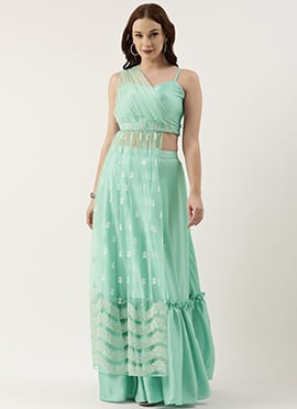 Light Sea Green Net Skirt Set