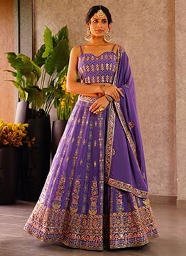 Light Violet Faux Georgette Zari Embroidered Sequins Breathtaking Lehenga