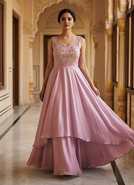 Lilac Fendy Silk Beaded Sequin Gown