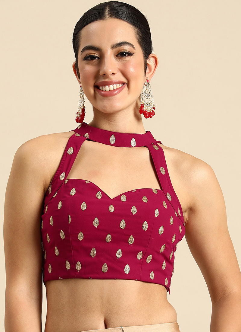 Magenta Georgette Embroidered Blouse Festive Wear