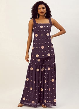 Magenta Georgette Embroidered Gharara Set