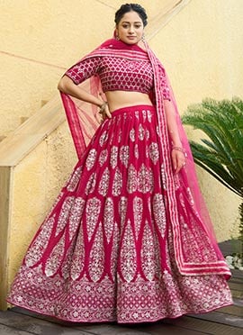 Magenta Georgette Golden Embroidered Sequins A Line Lehenga