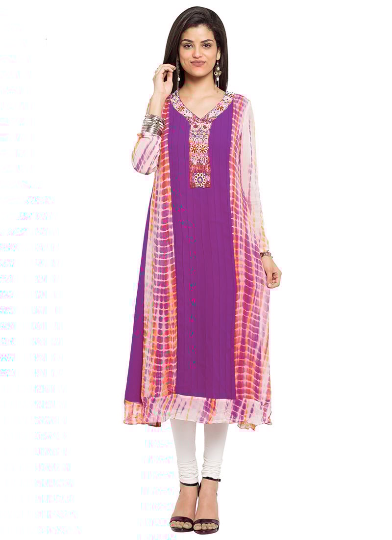 Magenta Georgette Knee Length Kurti After Six Wear