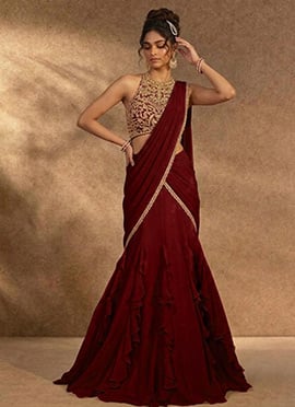 Magenta Georgette Mermaid Lehenga Set With Sequins Hand Embroidery