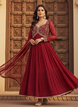 Magenta Georgette Zari Sequins Embellished Anarkali Suit