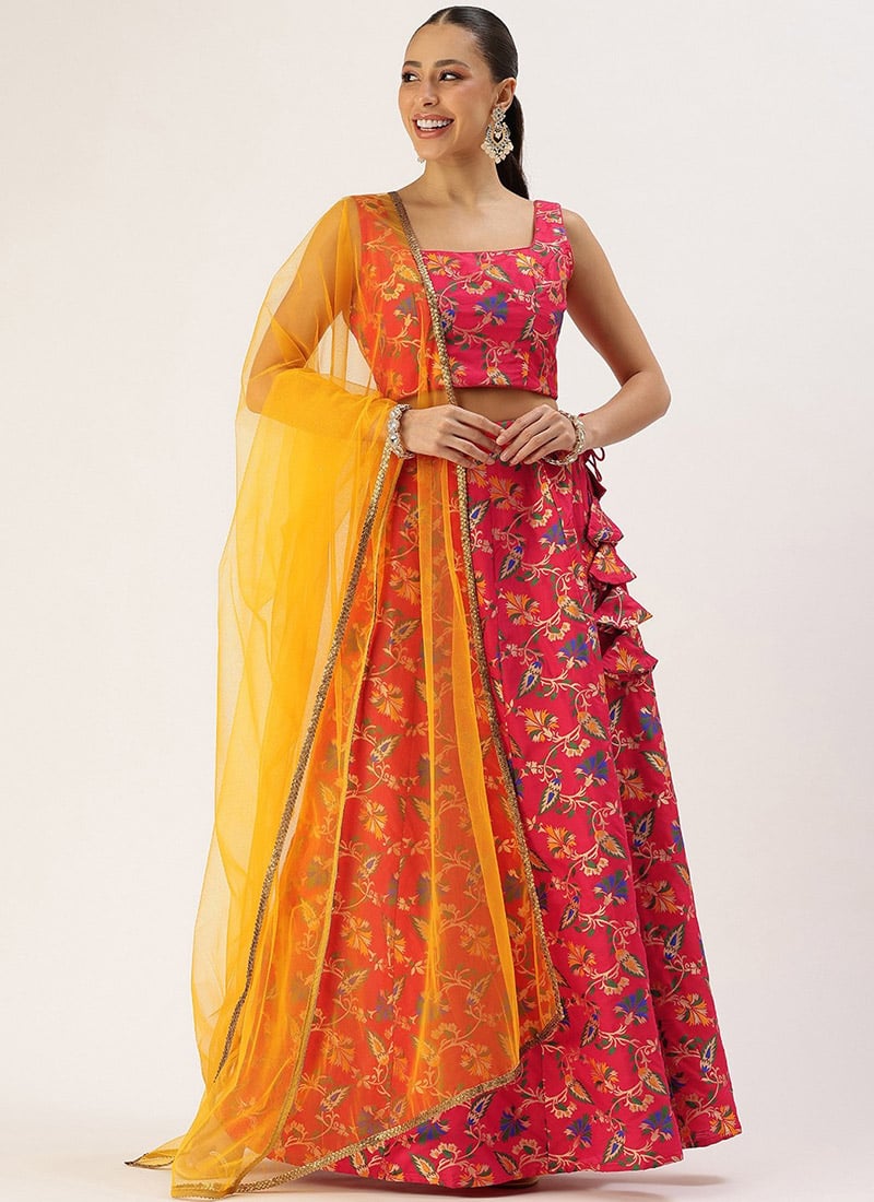Magenta Jacquard Kali Lehenga Festive Wear