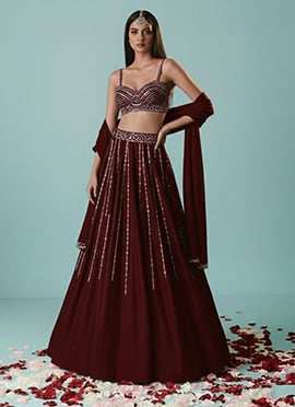 Magenta Silk Hand Embroidered Stone Work Lehenga