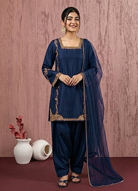 Magnificent Blue Art Silk Zari Sequins Salwar Suit