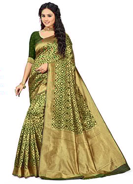 Mahendi Green Banarasi Silk Woven Saree