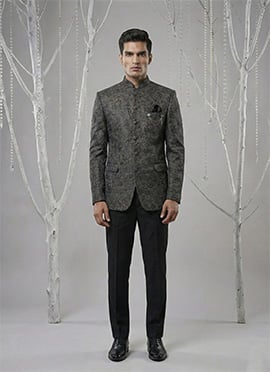 Majestic Black Velvet Embroidered Thread Bandhgala Suit