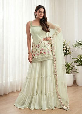 Malaika Arora Cream Georgette Embroidered Sequins Palazzo Suit