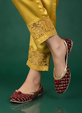 Maroon  Zari Sequins Juti